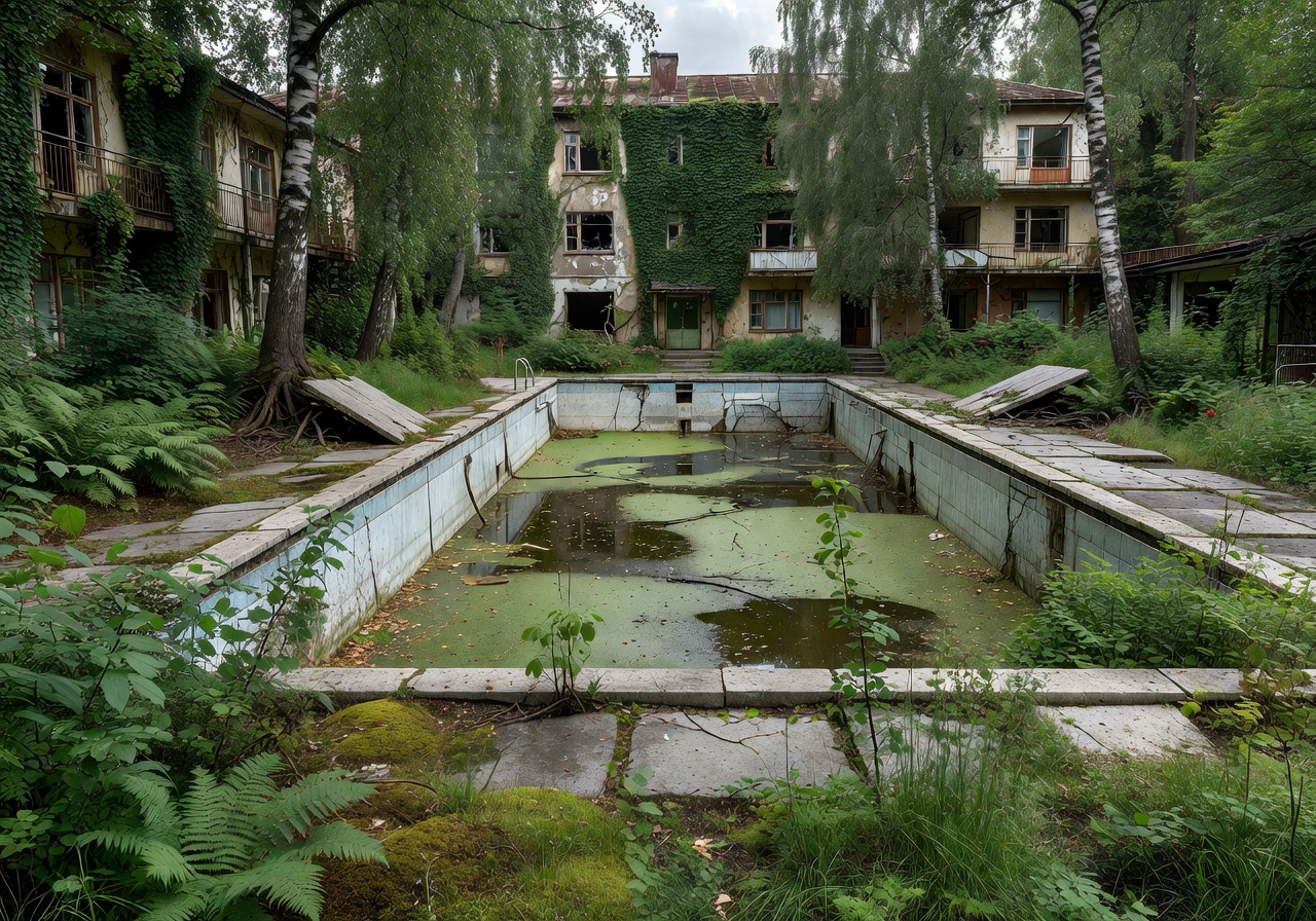 Rantasipi Hotel empty pool reclaimed by nature
