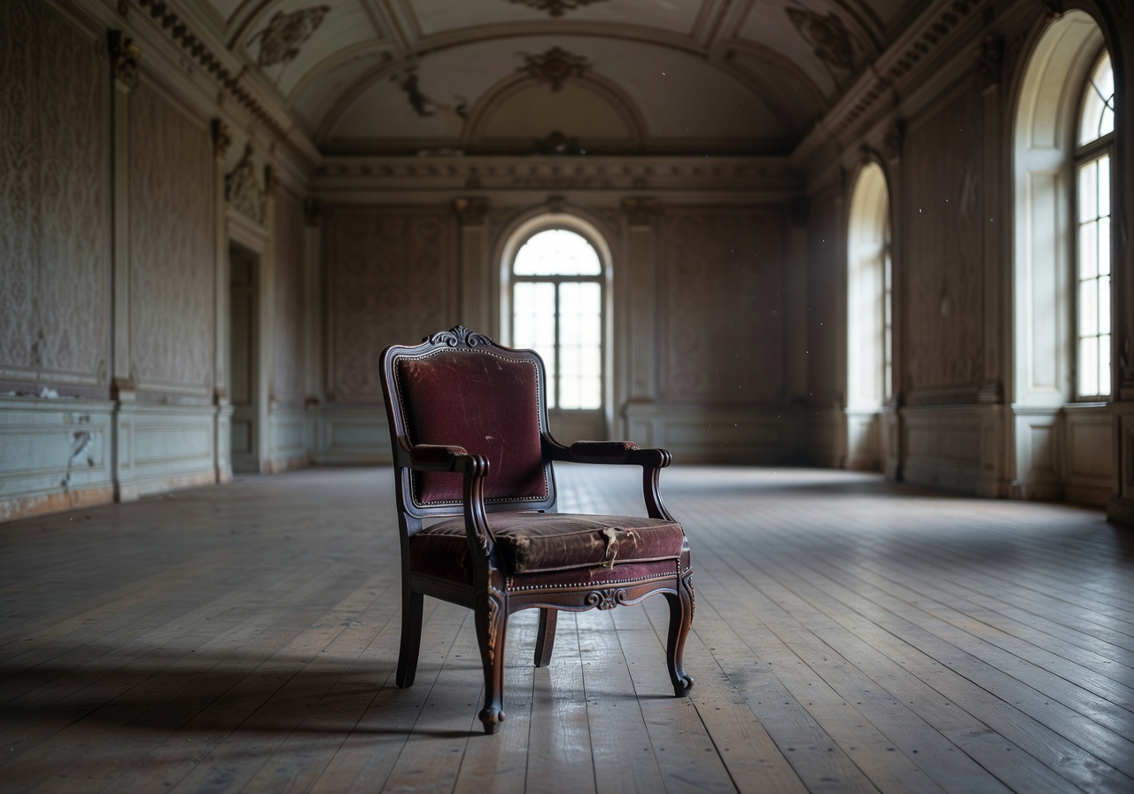 Vintage armchair left in empty grand room