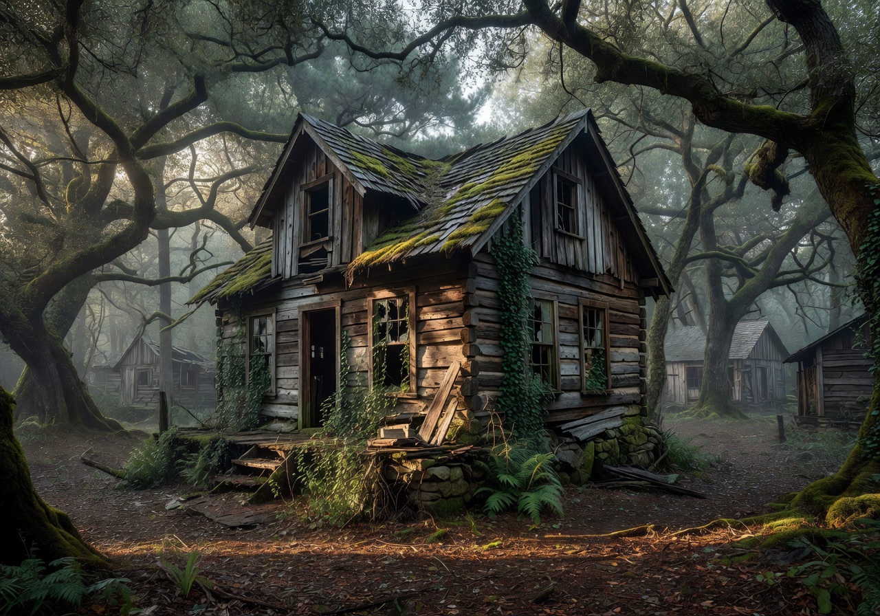 Wooden architecture abandoned in woods